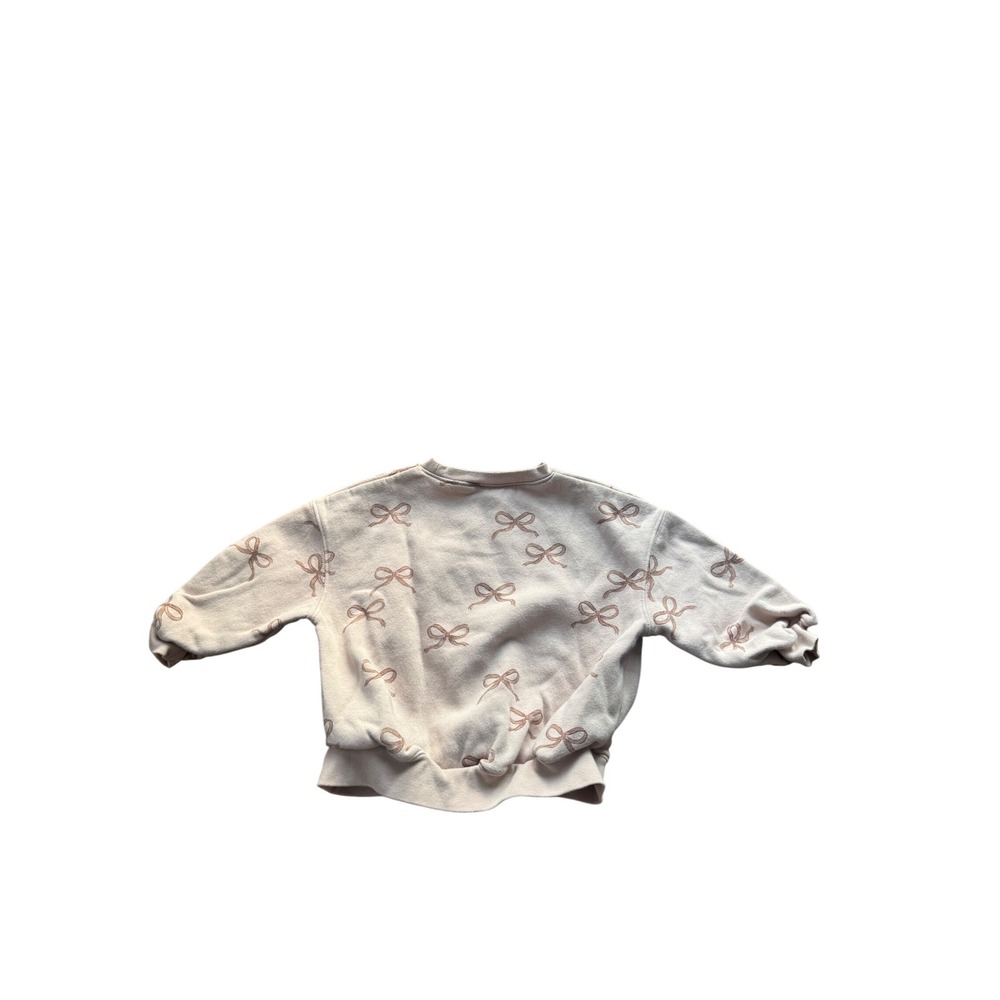 Rylee + Cru Baby Girls Bow Print Sweatshirt Jogger Set 2- 3T Beige Fleece - Picture 3 of 7